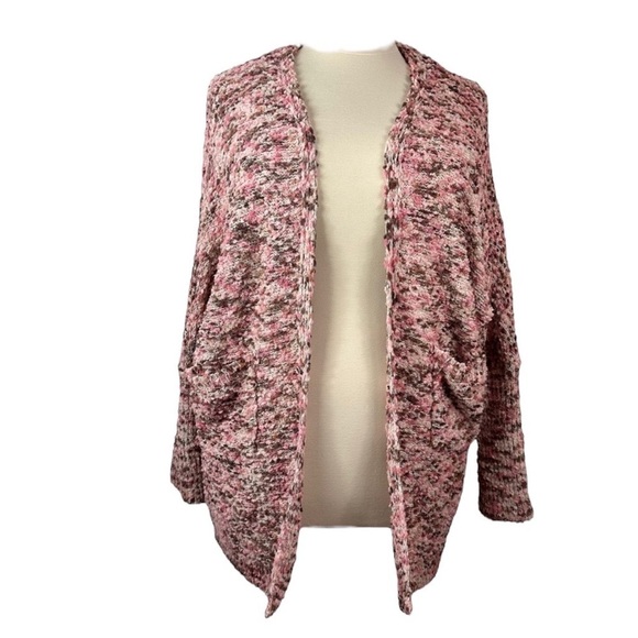 UMGEE Open Front Boucle/Teddy Knit Long Cardigan in Pink/Brown Size Medium - Picture 3 of 9